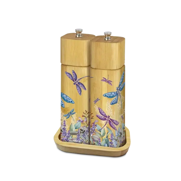 Lisa Pollock Salt and Pepper Grinders Lavender Dragonflies