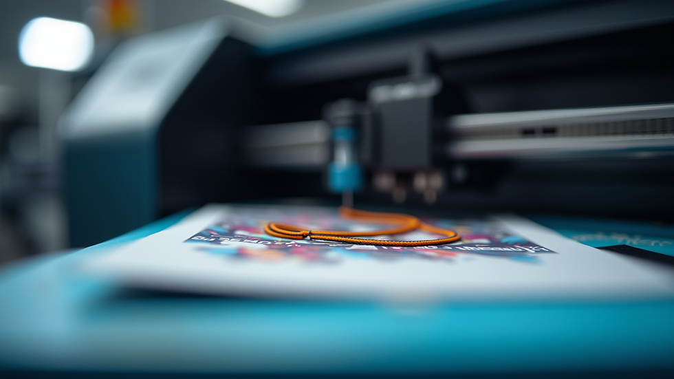 Eye-level view of a printing machine applying dye sublimation on a lanyard