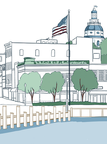 Hand-painted D.C. Bay watercolor sketch by Chevy Chase Stationery luxury custom stationery and art for bespoke projects.