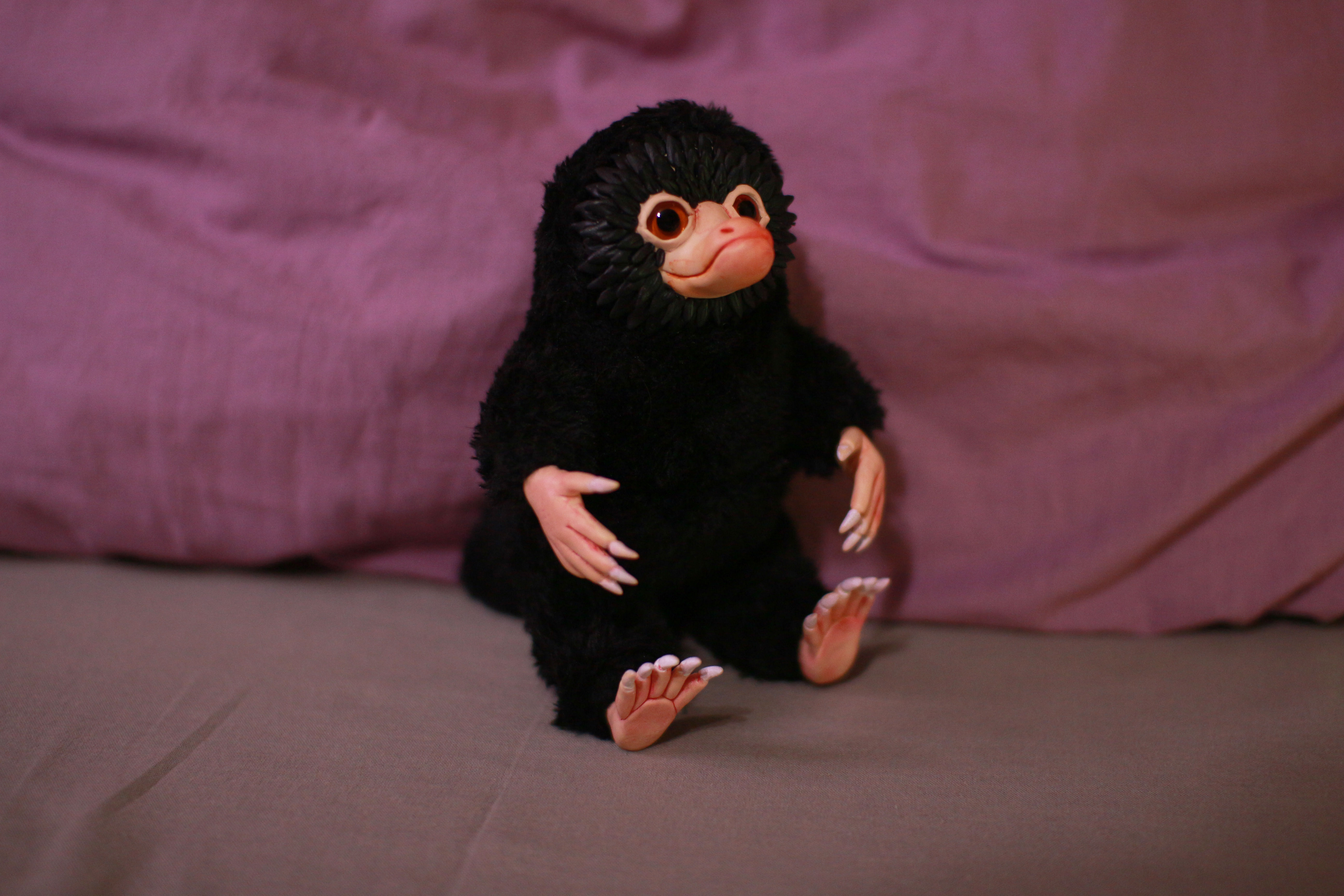 Toy Art doll Inspired by baby niffler Mixed technique polymer clay plush
