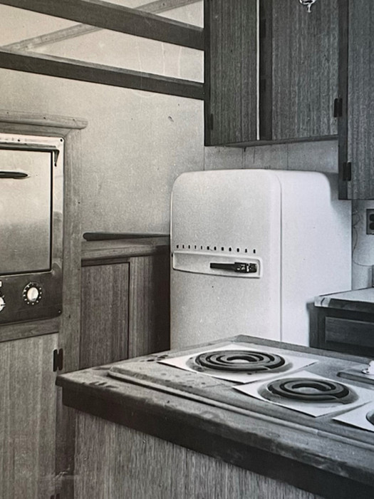 Kitchen renovation of a house in Snows Court rows, (Crane Collection, 1950s)