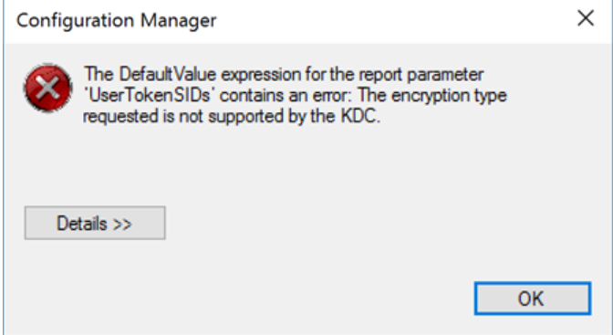 Unable to run SCCM custom/Default reports failing prompting out KDC error content media
