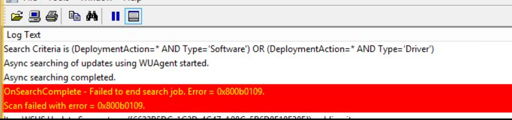 clients are Unable to scan and failing with 0x800b0109 content media