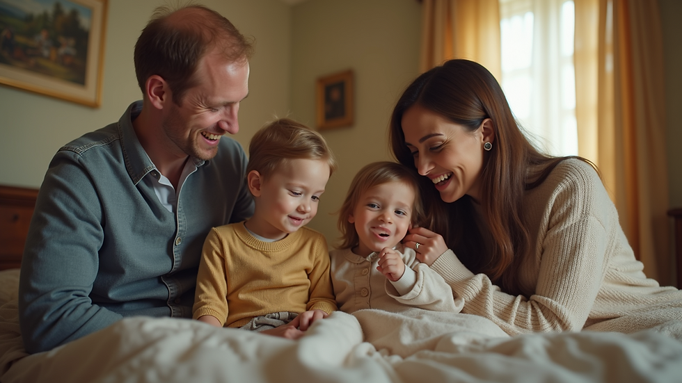 Eye-level view of a royal family enjoying a casual moment together