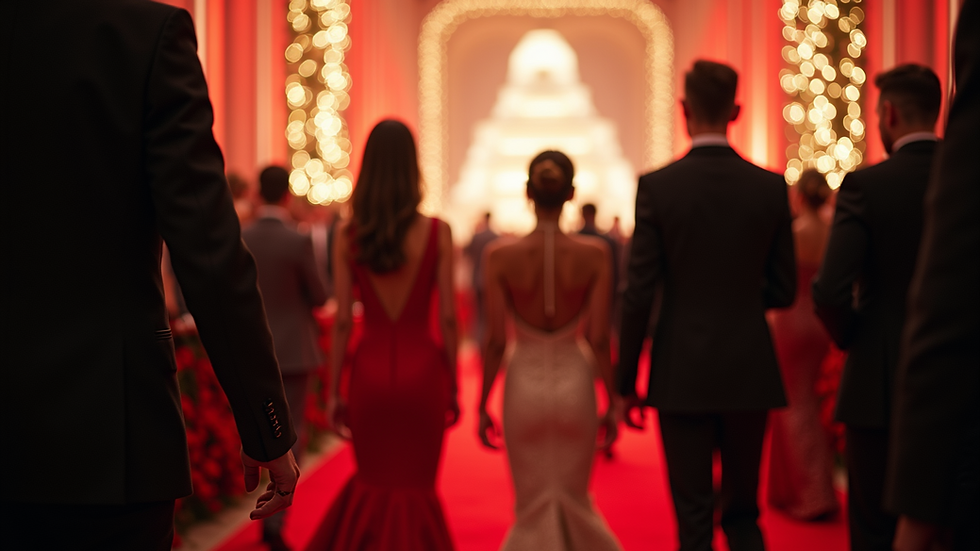 Eye-level view of a glamorous gala event with elegantly dressed guests
