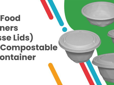 Round compostable food containers made from sugarcane bagasse with bagasse lids – eco-friendly takeaway containers for meals, curries and food delivery.