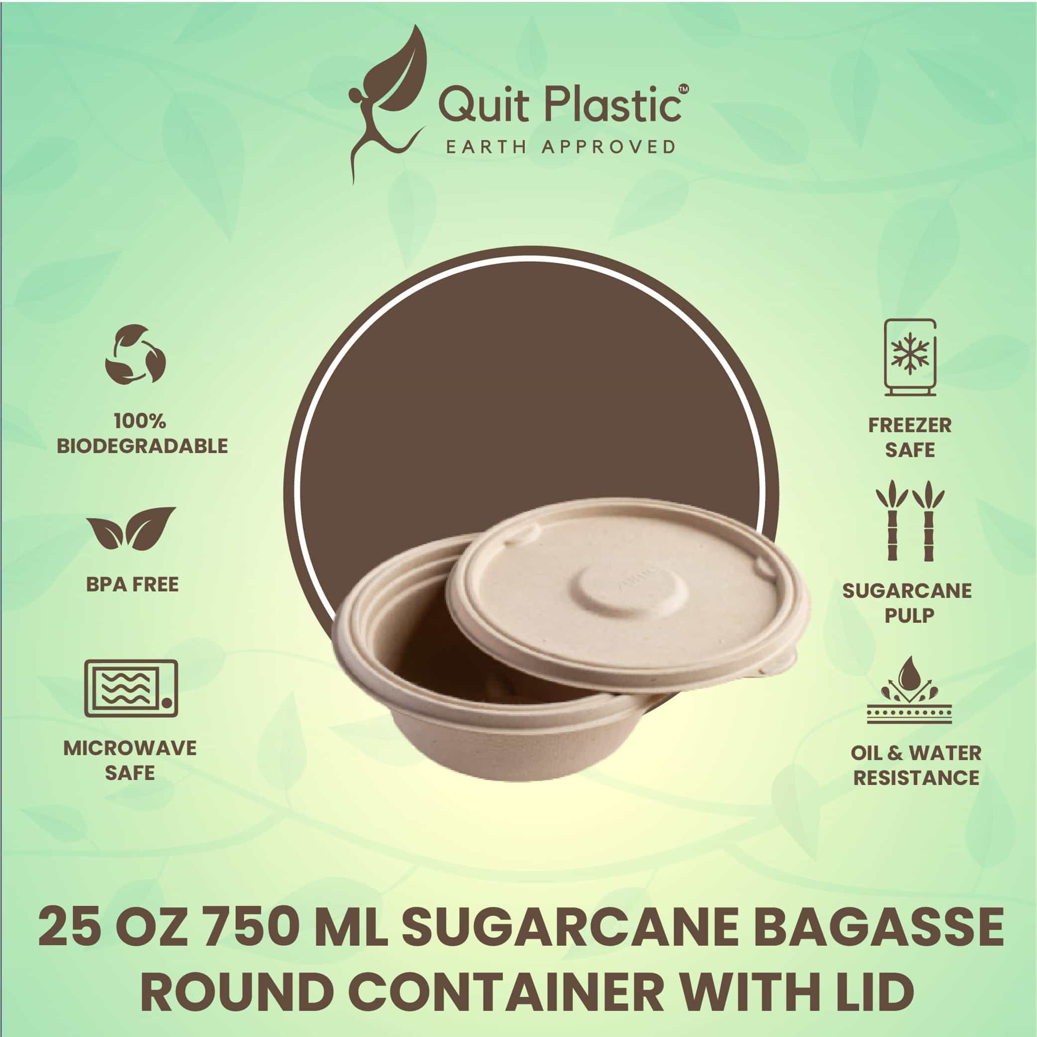 25 Oz Sugarcane Bagasse Bowl Lid Round Takeaway Brown - Biodegradable Compostable Eco-Friendly Disposable Tableware India
