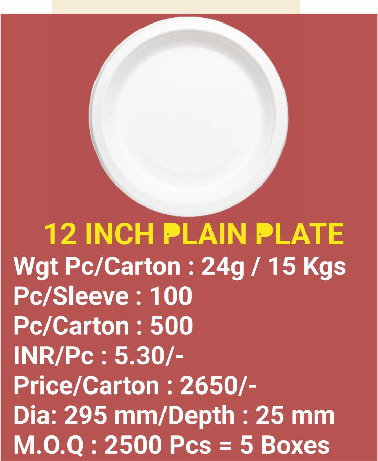 12-Inch Sugarcane Bagasse Plate Round Dine-in - Biodegradable Compostable Eco-Friendly Disposable Tableware India