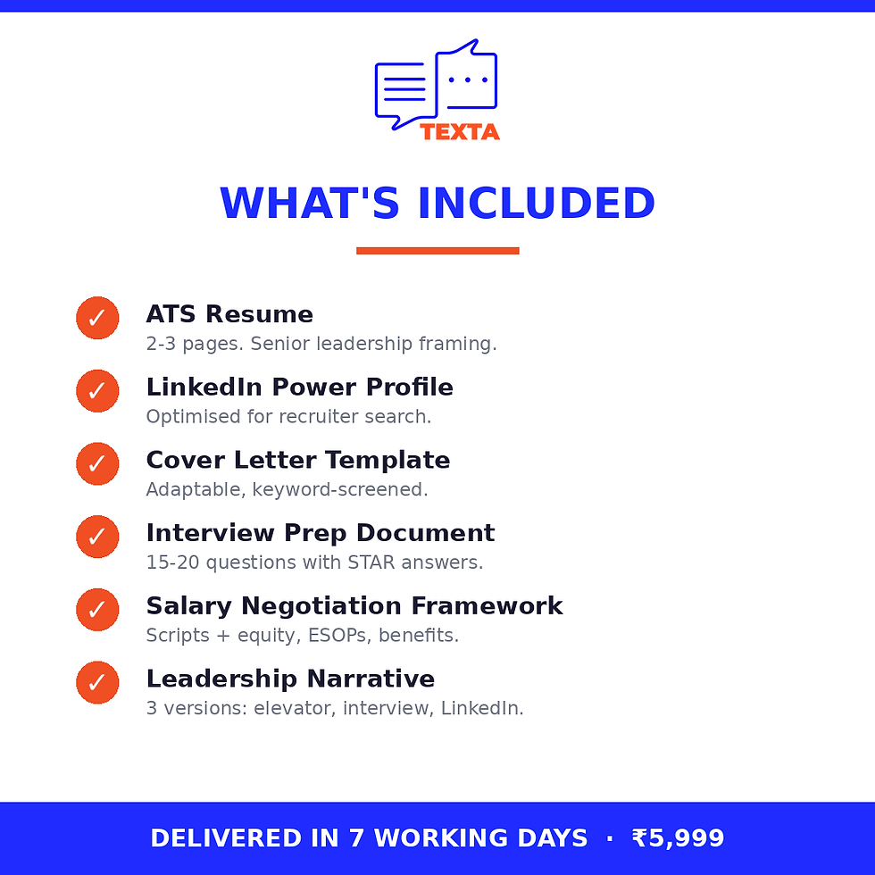 Career Leap Pack includes resume, LinkedIn, cover letter, interview prep, negotiation framework, leadership narrative.