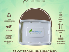 Customised Eco-Friendly Sugarcane Bagasse Unbleached 25 Oz 750 ml Rectangular Food Takeaway Container wth four colour logo printing customisation