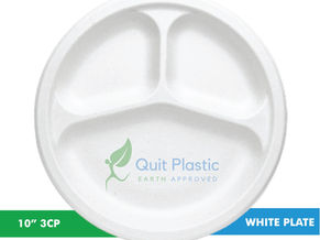 Export Eco-Friendly 10-inch 3-Compartment Sugarcane Bagasse Round White Mini Meals Serving Compostable Plates.