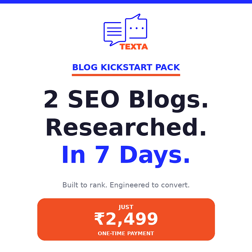 Texta Blog Kickstart Pack — 2 SEO-optimised blog posts for ₹2,499, delivered in 7 working days for Indian businesses