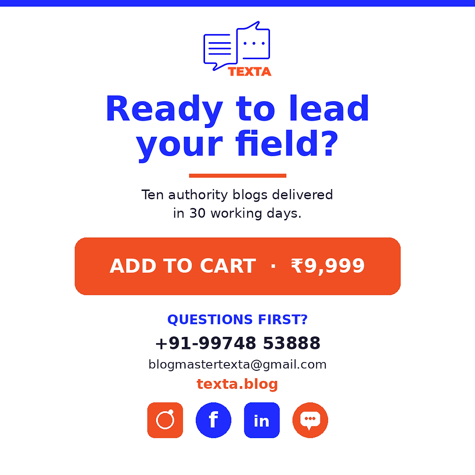 Thumbnail: Buy Texta Blog Authority Pack for ₹9,999 — 10 long-form SEO blog posts as connected topic clusters, delivered in 30 days