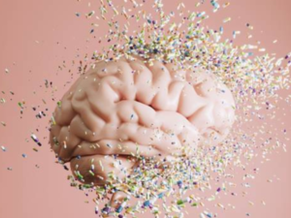 3D illustration of a human brain infiltrated by colorful microplastic particles, symbolizing recent scientific findings on contamination.