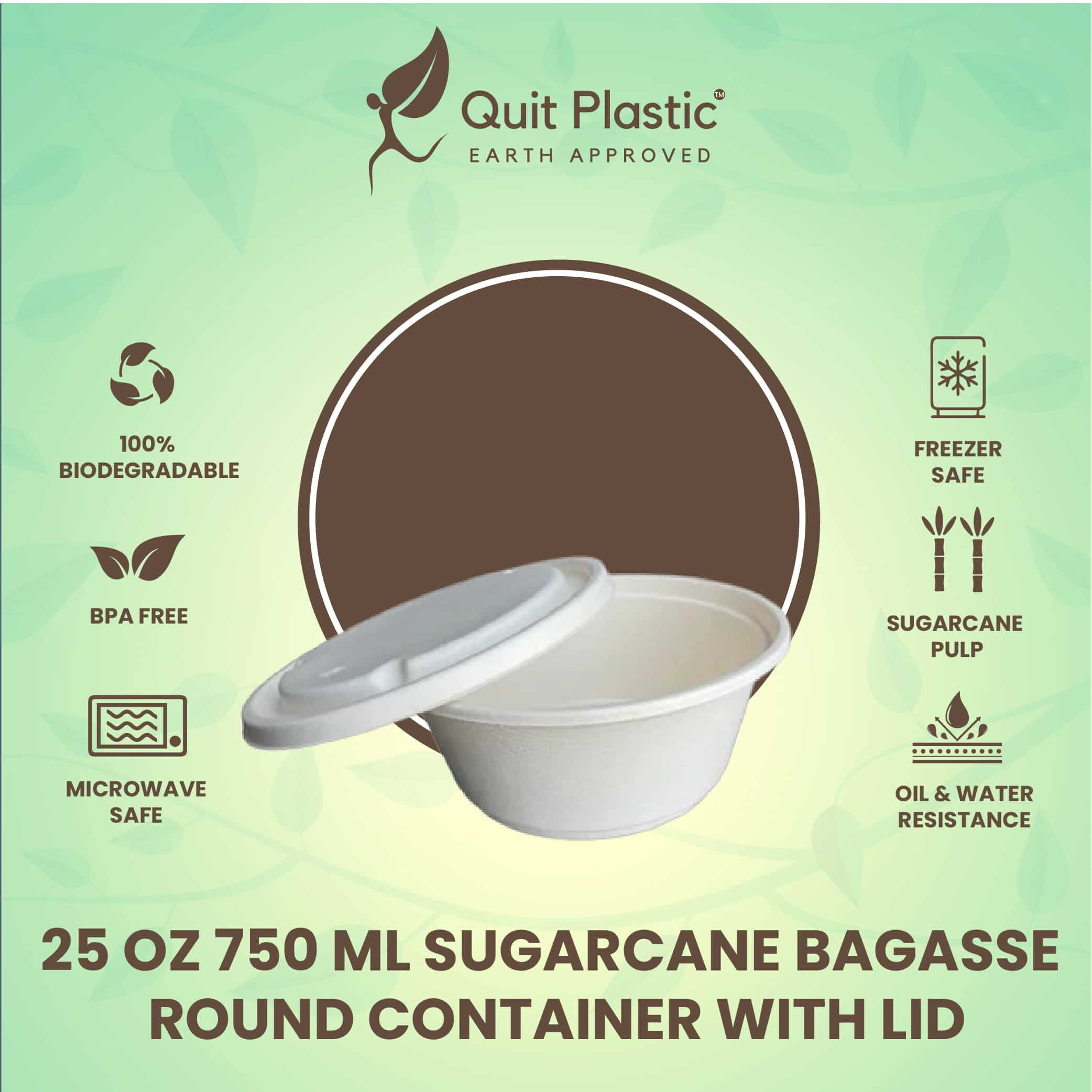 25 Oz Sugarcane Bagasse Bowl Lid Round Takeaway - Biodegradable Compostable Eco-Friendly Disposable Tableware India