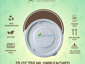 Customised four colour logo printed 25 Oz 750 ml unbleached sugarcane bagasse pulp eco-friendly takeaway food container