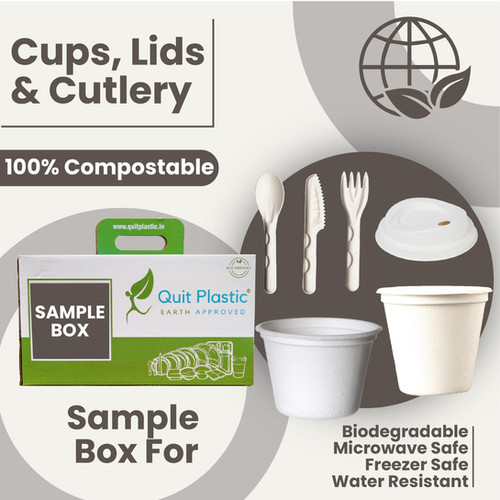 Eco Compostable Sample Box – Sugarcane Bagasse Cups, Cutlery & Lids Kit ...