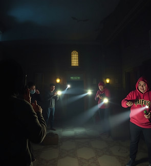 Ghost hunt in an old school with people
