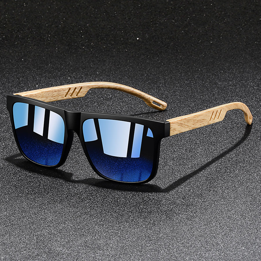 Thumbnail: SFS Super Fresh Men's Shades: Classic Square Wood-Grain Executive Sunglasses