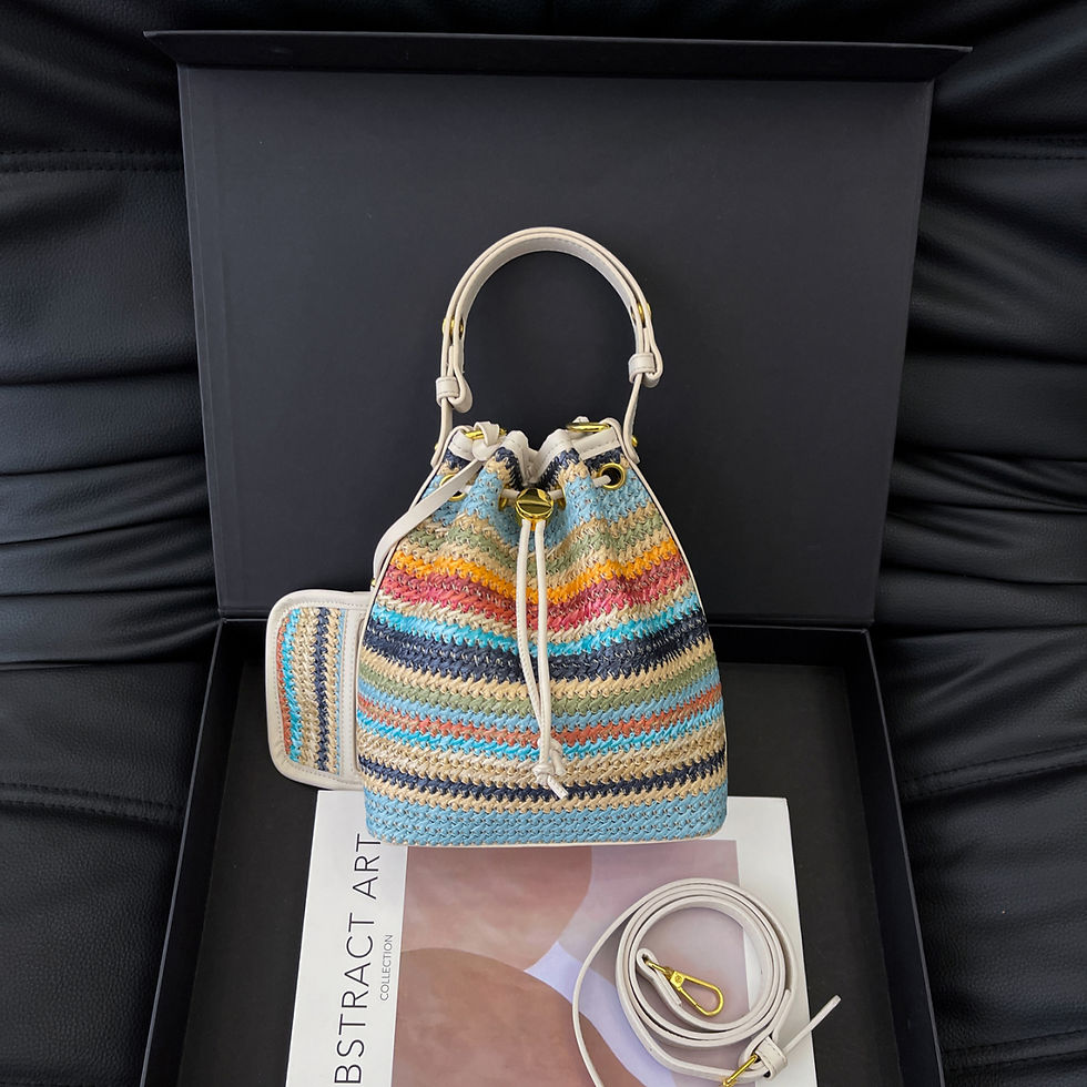 Thumbnail: 2-Piece Boho Summer Bucket Bag Set – Colorful Beach Crossbody