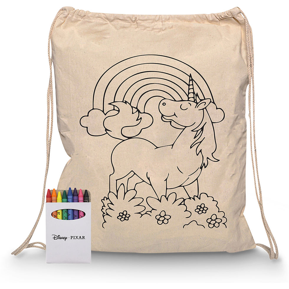 Thumbnail: Branded Squiggle Calico Drawstring Bag + Crayon set
