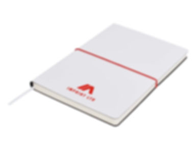 Branded White A5 Soft Cover Notebook with Coloured Elastic Strap