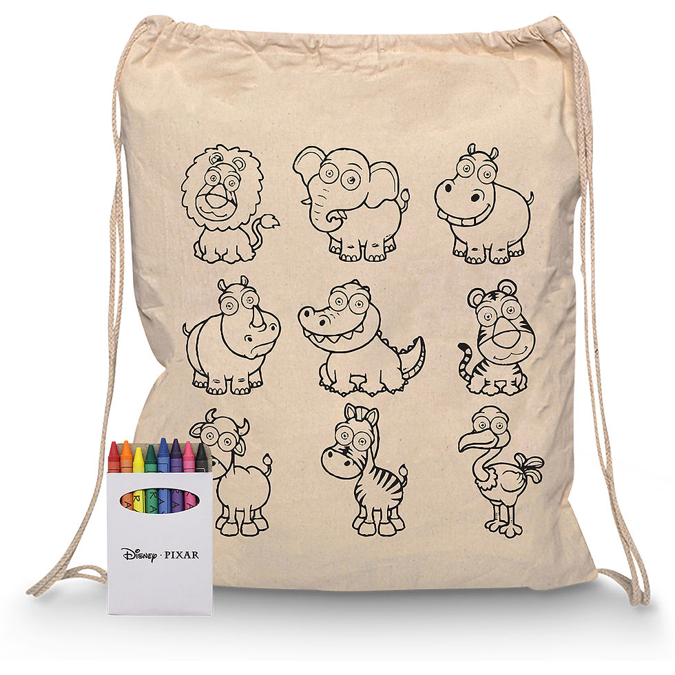 Thumbnail: Branded Squiggle Calico Drawstring Bag + Crayon set