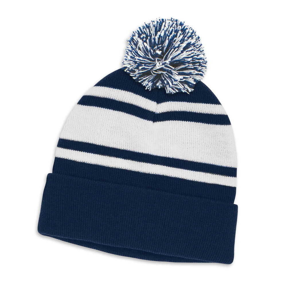 Thumbnail: Branded Striped Design Beanie with Pom Pom