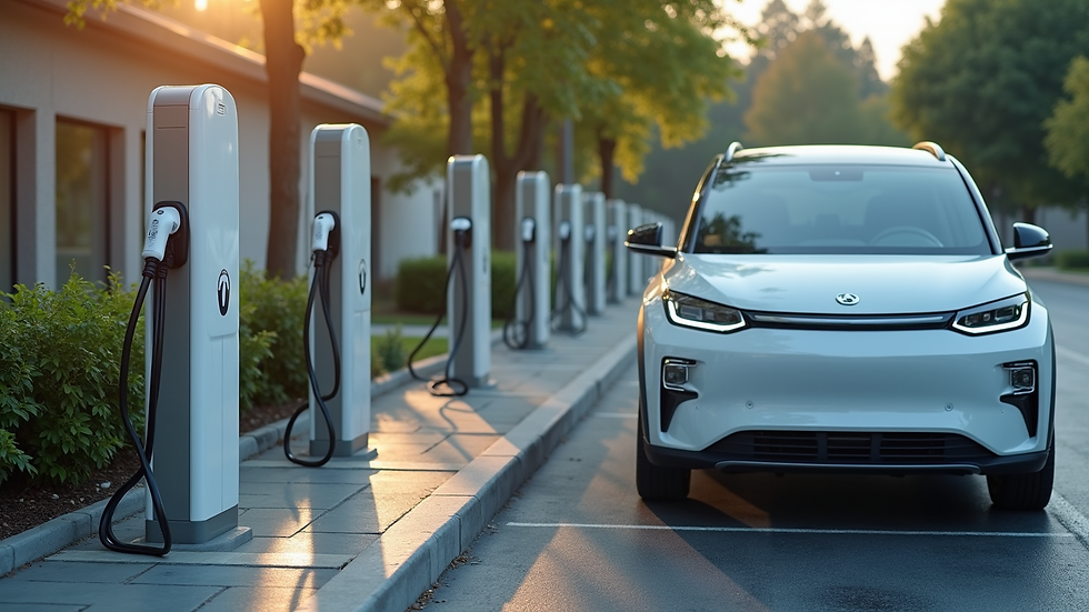 High angle view of a modern electric vehicle charging station