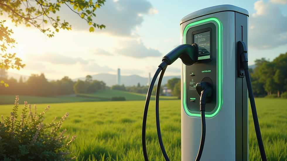 Wide angle view of a solar-powered electric vehicle charging station