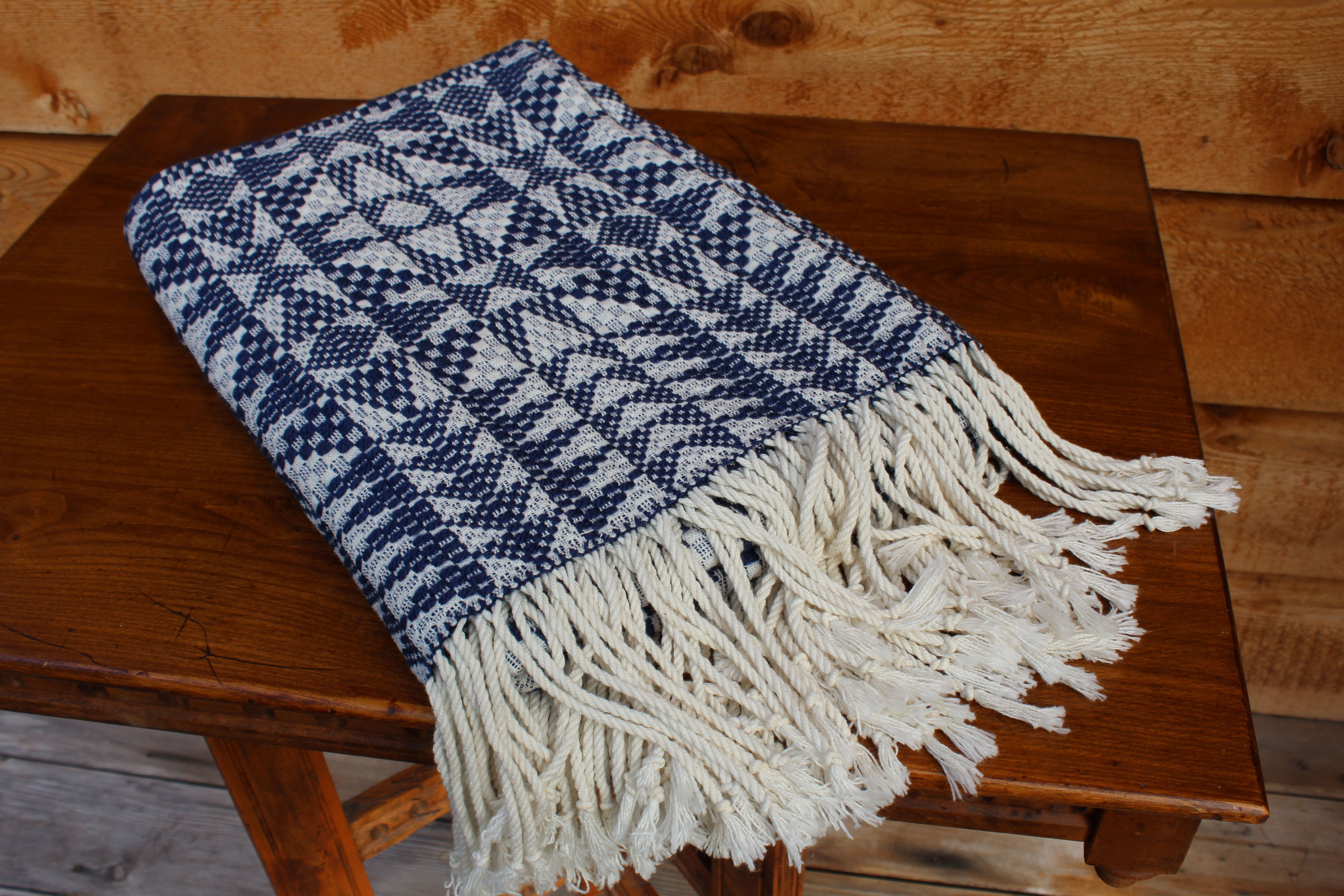 Handwoven tied-overshot blanket