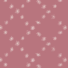Small hand-drawn daisy floral scatter pattern in cream on a mauve background — whimsical minimalist design by Sabrina’s Canvas.