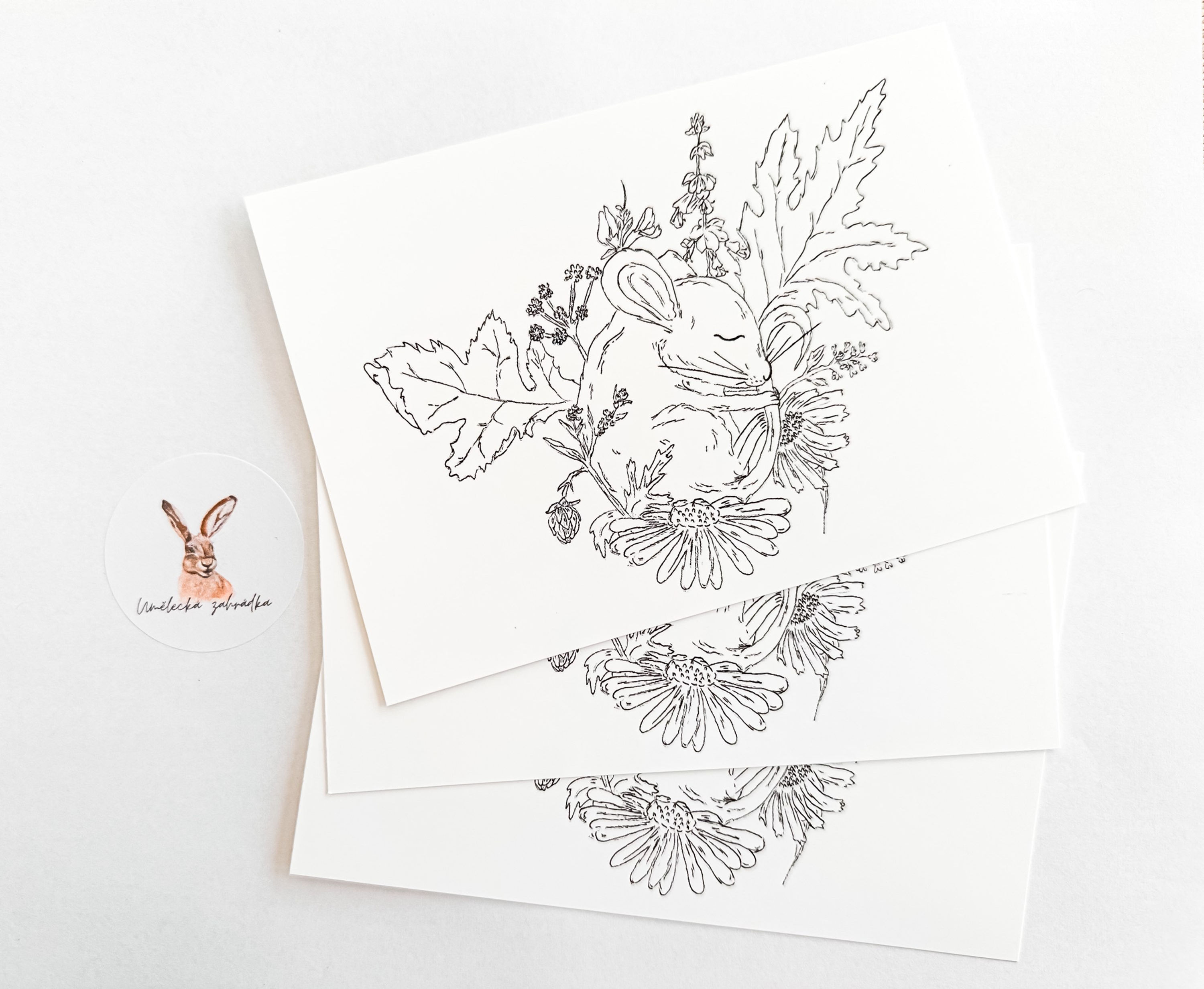 Pohlednice - Podzimní myška - omalovánka