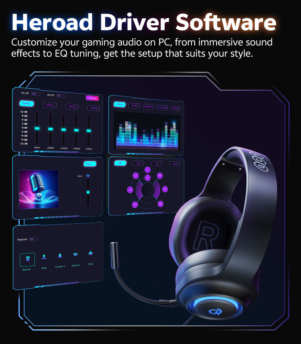 Miniatura: QCY Heroad V200 Gaming Over Ear Headphone Wireless Bluetooth 6.0 with Mic 50mm D