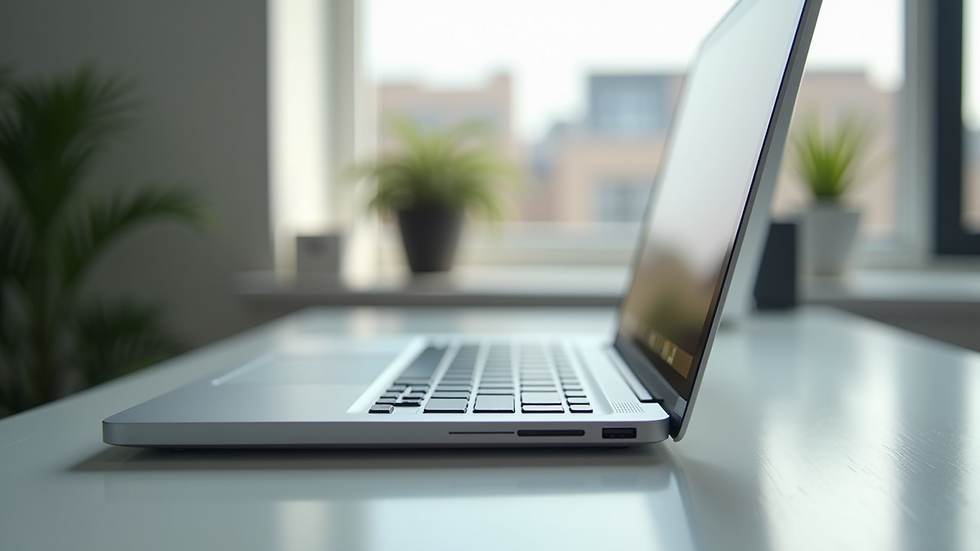 Eye-level view of a modern laptop on a clean desk