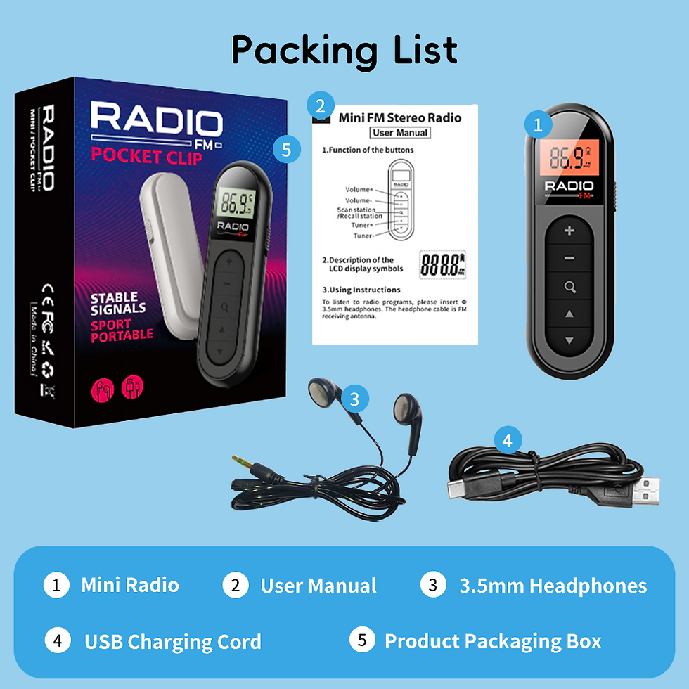 Miniatura: [Mini Portable FM Radio] Rechargeable Mini Portable FM Radio with Clip - Suitabl