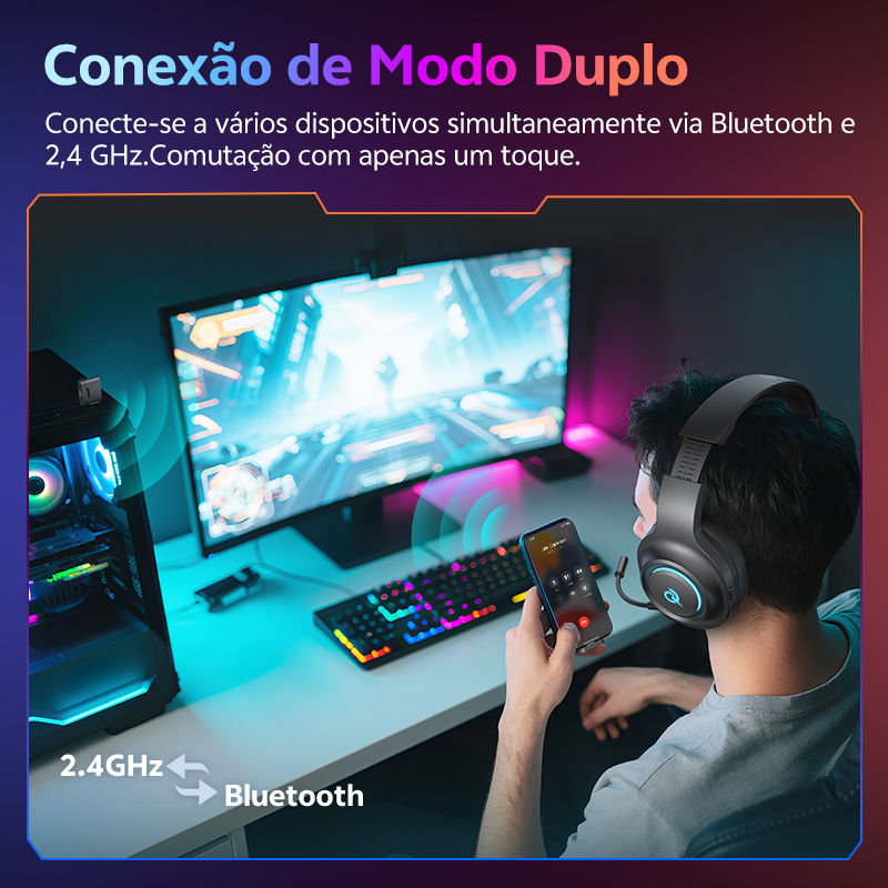 Miniatura: QCY Heroad V200 Gaming Over Ear Headphone Wireless Bluetooth 6.0 with Mic 50mm D