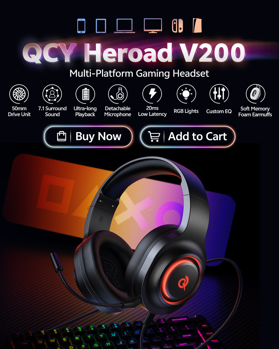 Miniatura: QCY Heroad V200 Gaming Over Ear Headphone Wireless Bluetooth 6.0 with Mic 50mm D