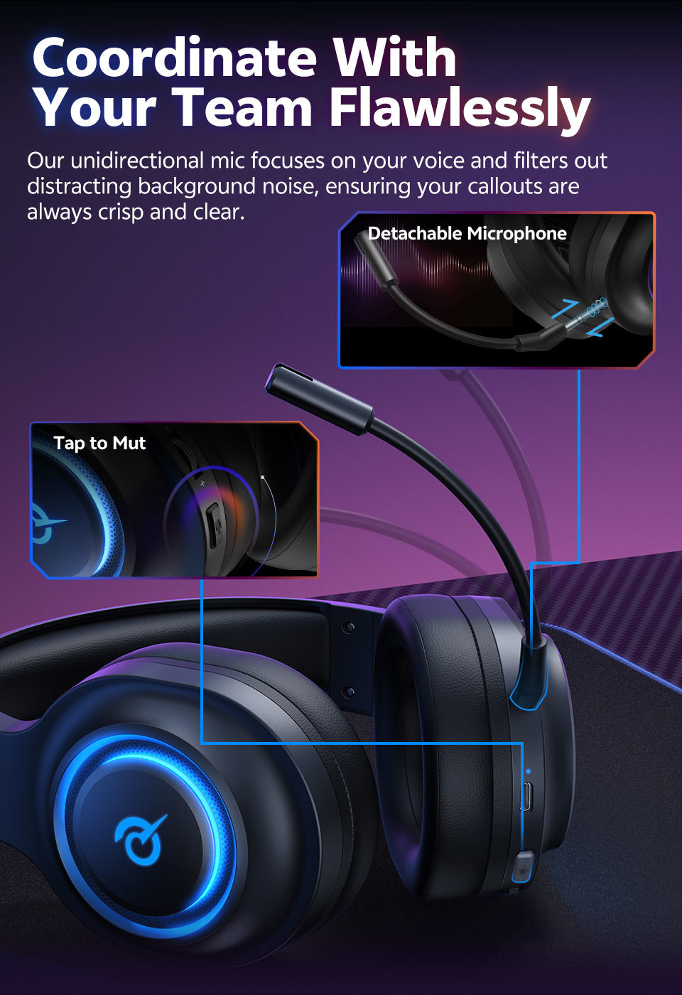 Miniatura: QCY Heroad V200 Gaming Over Ear Headphone Wireless Bluetooth 6.0 with Mic 50mm D