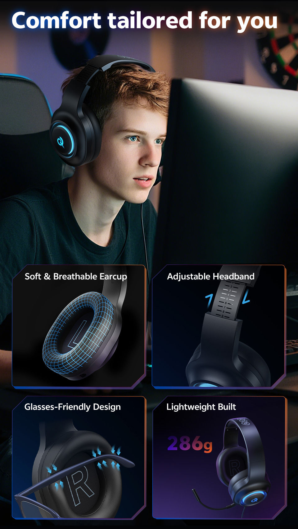 Miniatura: QCY Heroad V200 Gaming Over Ear Headphone Wireless Bluetooth 6.0 with Mic 50mm D
