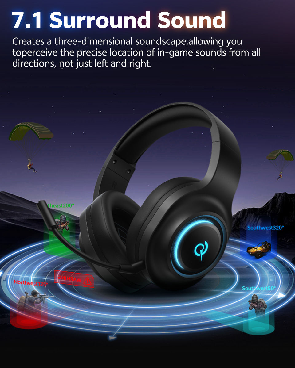 Miniatura: QCY Heroad V200 Gaming Over Ear Headphone Wireless Bluetooth 6.0 with Mic 50mm D
