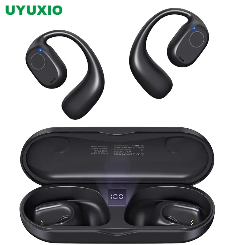 UYUXIO Open Ear Headphones Bluetooth 6.0 Wireless Sports Earbuds with Digital Di