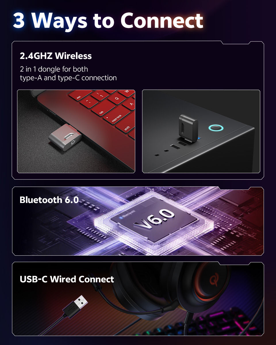 Miniatura: QCY Heroad V200 Gaming Over Ear Headphone Wireless Bluetooth 6.0 with Mic 50mm D