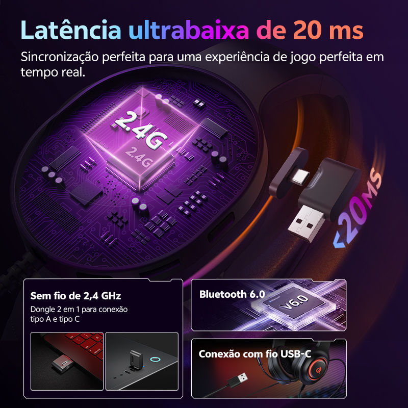 Miniatura: QCY Heroad V200 Gaming Over Ear Headphone Wireless Bluetooth 6.0 with Mic 50mm D