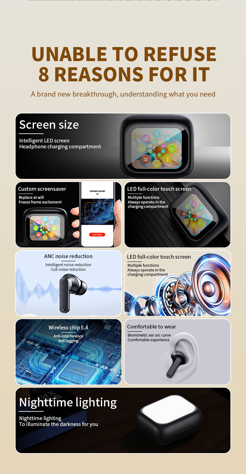 Miniatura: Wireless Earbuds E18 Pro Bluetooth5.4 Headphones LED Touch Screen TWS In Ear Ear