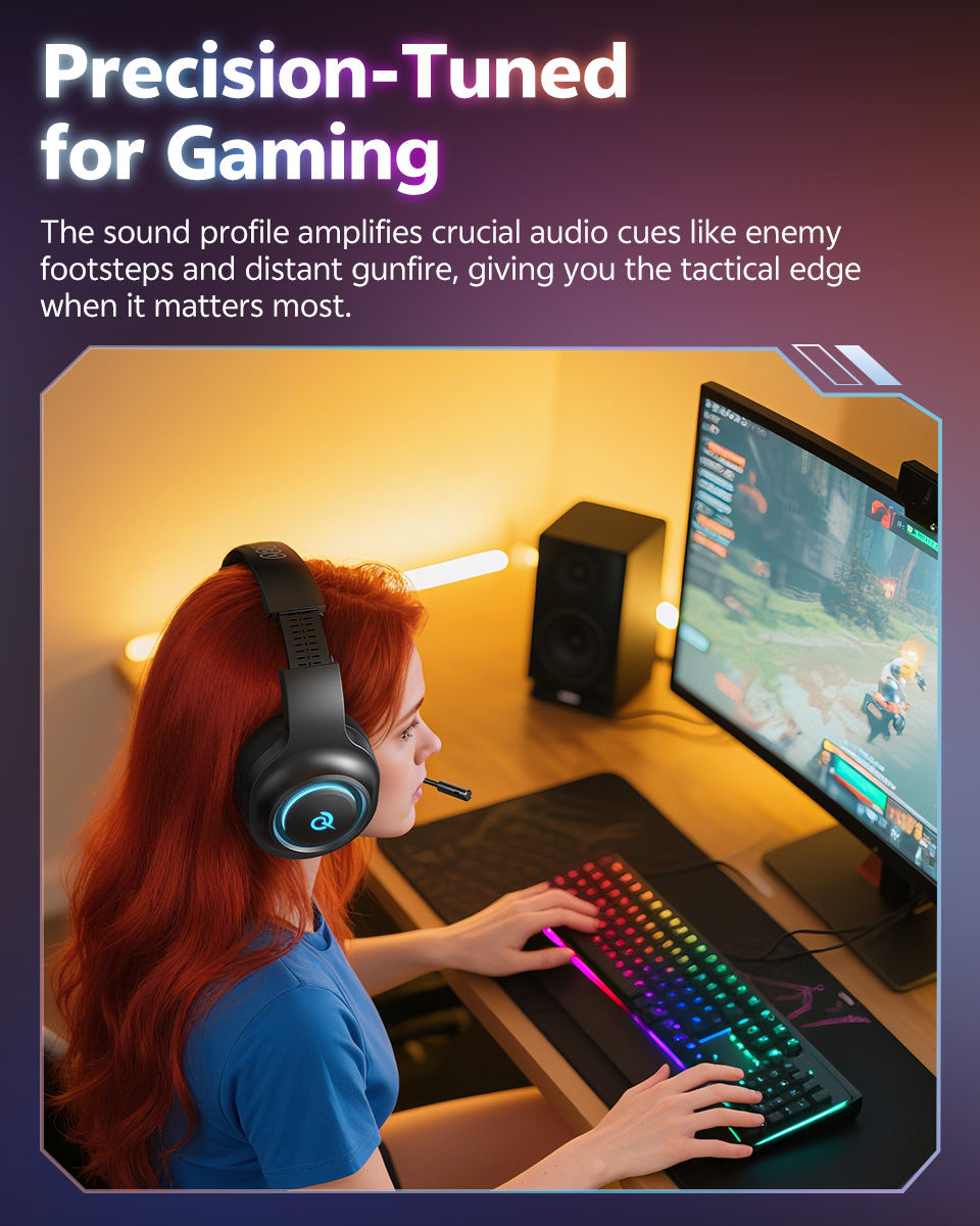 Miniatura: QCY Heroad V200 Gaming Over Ear Headphone Wireless Bluetooth 6.0 with Mic 50mm D