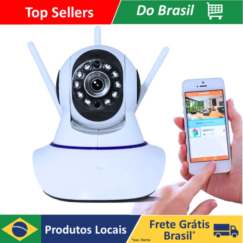 Câmera Ip Wireless Wifi Com 3 Antenas Onvif P2p Hd Giro 355°