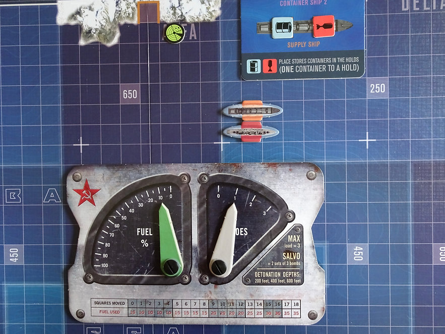 Preparing for Replenishment At Sea (RAS) move by a Soviet destroyer in the board game THEY COME UNSEEN