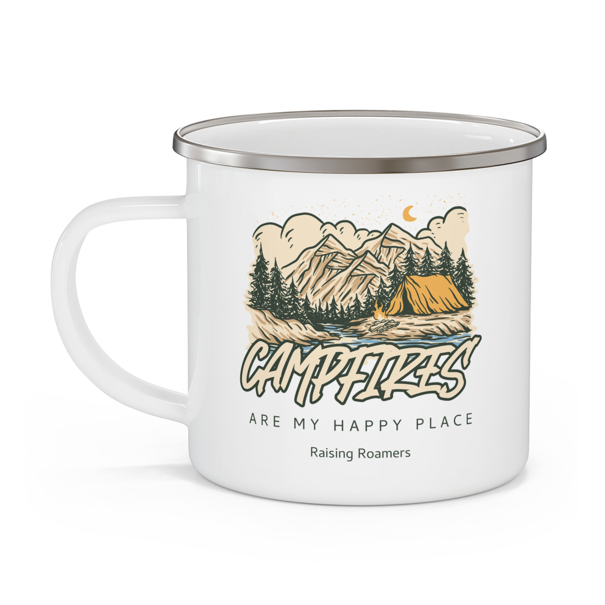 "Campfires are my Happy Place" 12 oz Enamel Camping Mug | Indoor/Outdoor Mug