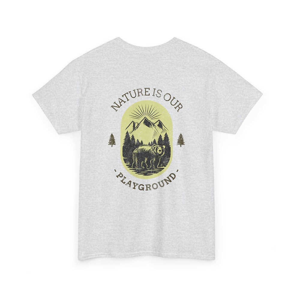 Thumbnail: 'Nature is Our Playground' Adventure-Themed Unisex Heavy Cotton Tee -